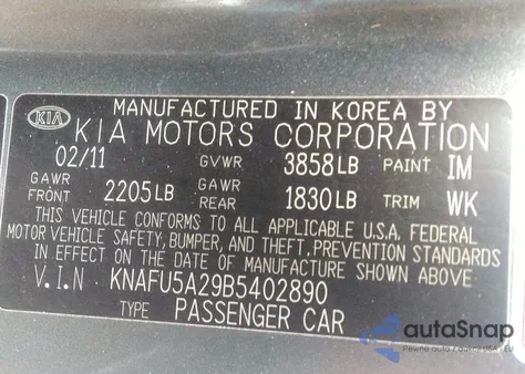2011 Kia Forte Ex z USA, uszkodzony, nr VIN KNAFU5A29B5402890